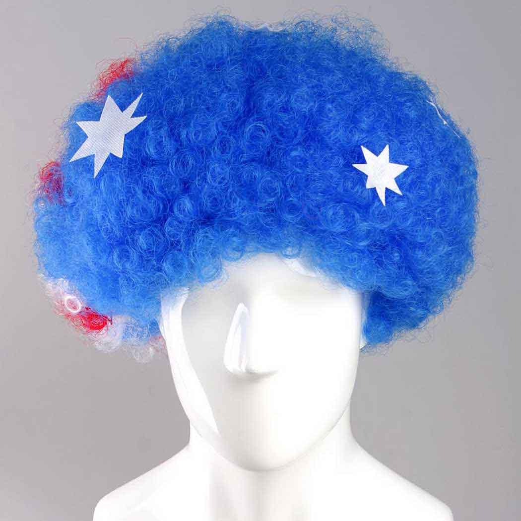 flagwigs, football wigs, fan wigs, afro wigs, mullet wigs, bob wigs, euro wigs,  premier league wigs,Australia Afro Wig