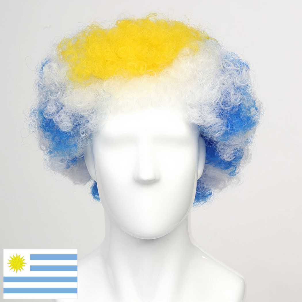 flagwigs, football wigs, fan wigs, afro wigs, mullet wigs, bob wigs, euro wigs,  premier league wigs,Uruguay Afro Wig 