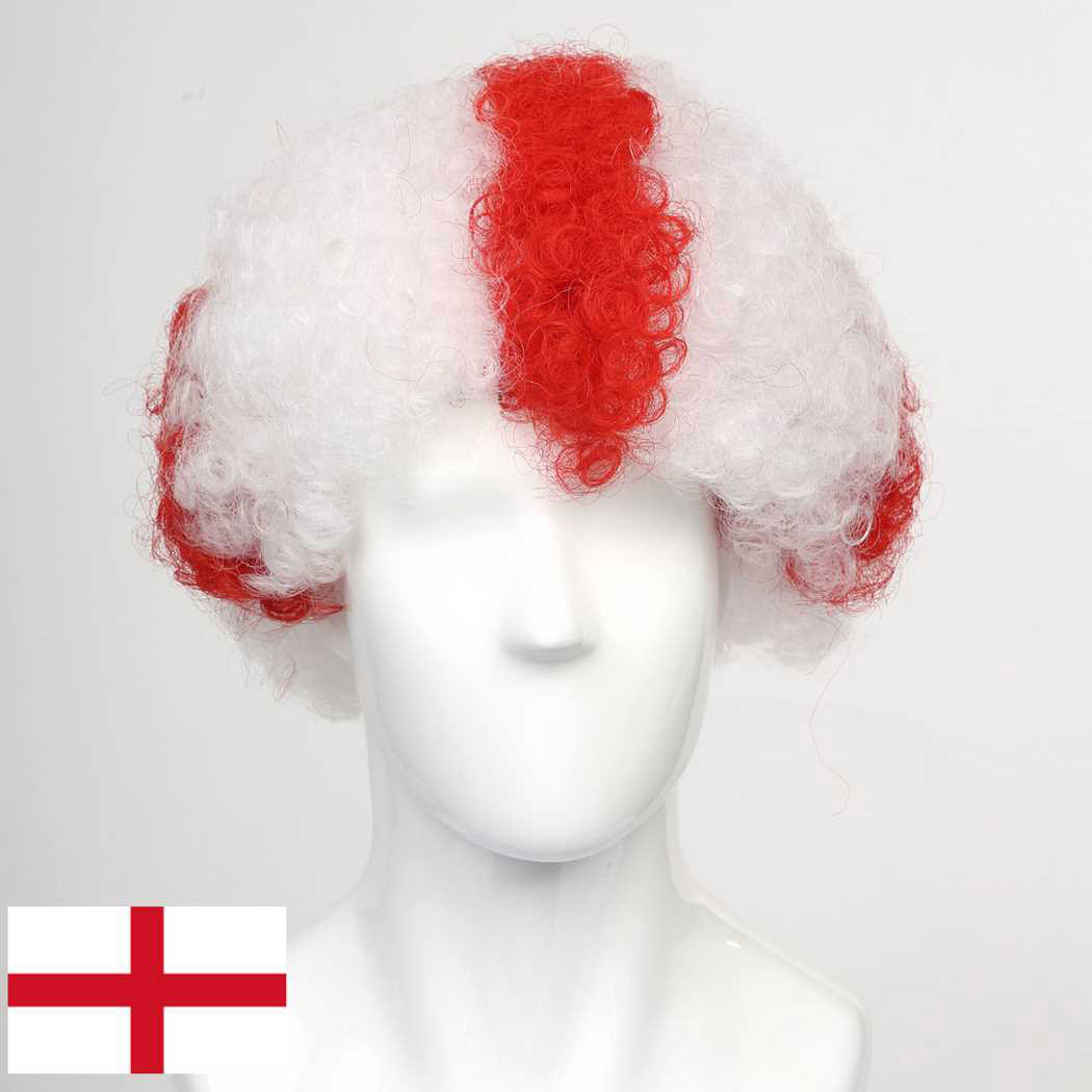 flagwigs, football wigs, fan wigs, afro wigs, mullet wigs, bob wigs, euro wigs,  premier league wigs,England Afro Wig 